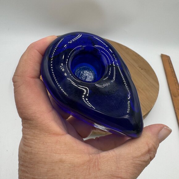 Cobalt Blue Blenko Candle Holder Tear Drop Taper Candle Holders Mid Century Mode - Picture 6 of 12
